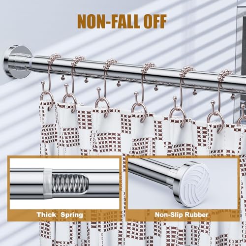 Ausemku Shower Curtain Rod Tension, 32-94 Inch Adjustable Heavy Duty Spring Tension Curtain Rod, No Drill Stainless Steel Telescoping Rod for Bathroom, No Rust, Silver - color: Silver, size: 32-94 Inches