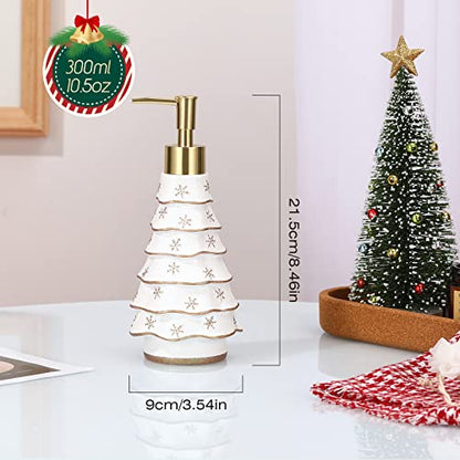 Luxspire Christmas Soap Dispenser with Glittering Sequins, Refillable with Pump, Christmas Bathroom Decor, 10oz - color: White