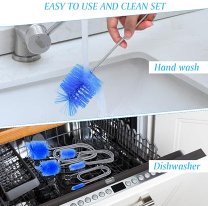 Flexible Long Drain Brush Set, Premium 3 Piece Kit with Double Ended and Stainless Steel Tube Cleaning Brushes for Ultimate Kitchen, Sink, and Pipe Cleaning, Including Powerful Drain Clog Remover
