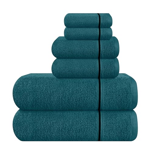 MyOwn Ultra Soft 6 Pack Cotton Towel Set, Contains 2 Bath Towels 28x55 inch, 2 Hand Towels 16x24 inch & 2 Wash Coths 12x12 inch, Ideal Everyday use, Compact & Lightweight - Teal - color: Teal, size: 6 Piece Set