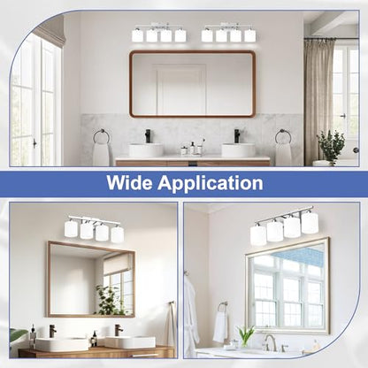 Bathroom Lighting Fixtures Over Mirror, Anti-Rust Vanity Light Fixture for Bathroom, Modern 4-Light Wall Sconce Light for Living Room, E26 Base, Milky White Glass Shades, Bulbs Not Included - color: Brushed Nickel-4Light