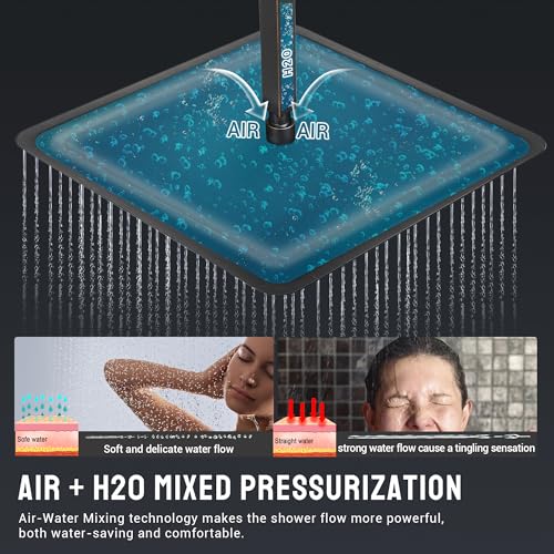 Thermostatic Shower System with 6 Body Jets & 16-Inch Ceiling Rainfall Shower Head, Oil Rubbed Bronze Luxury Full Body Shower Faucet with Handheld Sprayer, Shower Fixtures Set with Valve - color: Oil Rubbed Bronze