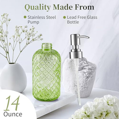 Kaishun 14 OZ Refillable Glass Soap Dispenser for Hand Soap & Lotion, Green - color: Green