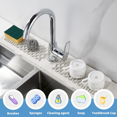Silicone Faucet Splash Guard Cream White/Beige Kitchen Dish Drying Mats | Sponge Holder Bathroom Countertop Protect Kitchen Sink Splatter Screen Faucet Splash Guard - color: White