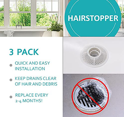 Hairstopper Drain Cover Hair Catcher for Shower and Bathtub, Protects Against Clogs Without Blocking Water Flow, White, 3 Pack | Protects Against Clogs Without Blocking Water Flow, Fits Most Standard Size Shower and Bathtub Drains, 3 Pack - size: 3 Count,