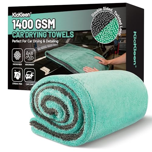 Dual Sided Microfiber Towels (48"x 24") Extra Large Ultra Absorbent Drying Towel for Cars ,Trucks; Without Streaks, Scratches, or Water Spots Double-Twist Pile & Edgeless Design (Aqua blue-Gray)
