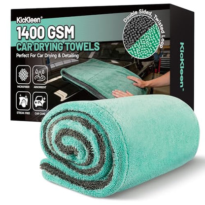 Dual Sided Microfiber Towels (48"x 24") Extra Large Ultra Absorbent Drying Towel for Cars ,Trucks; Without Streaks, Scratches, or Water Spots Double-Twist Pile & Edgeless Design (Aqua blue-Gray)