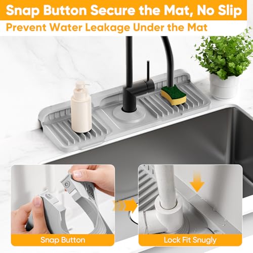 14.6 inch Faucet Mat for Kitchen Sink Splash Guard[7° Slope Fast Self-draining][Snap Lock Fit]Kitchen Sink Faucet Mat Splash Guard Kitchen Sink Area Water Splash Guard Behind Faucet Draining Mat - color: Light Gray, size: 14.6" x 5.5"