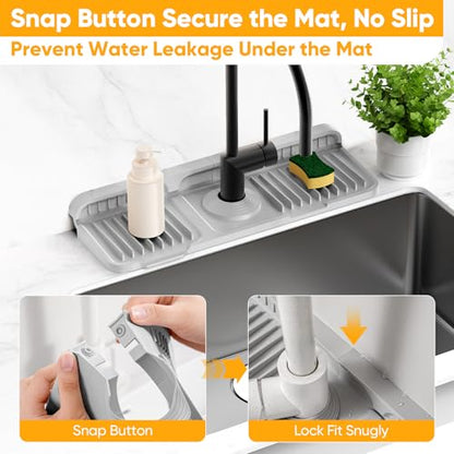 14.6 inch Faucet Mat for Kitchen Sink Splash Guard[7° Slope Fast Self-draining][Snap Lock Fit]Kitchen Sink Faucet Mat Splash Guard Kitchen Sink Area Water Splash Guard Behind Faucet Draining Mat - color: Light Gray, size: 14.6" x 5.5"