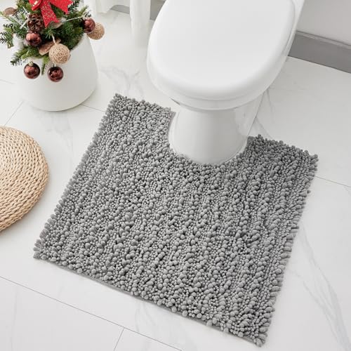 Toilet Rugs U-Shaped Mat 24x24, Contour Bathroom Mat - Ultra Soft & Absorbent Chenille, Quick-Dry, Machine Washable with Non Slip Barrier Backing, Grey - color: Grey, size: 24" X 24"(Toilet Rug)