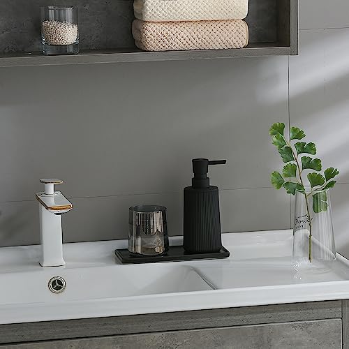 YAUKPH Small Soap Dispenser for Bathroom and Kitchen Matte Black | Modern Farmhouse Striped Style Plastic Hand Soap Dish Soap Dispenser with Pump - color: Black
