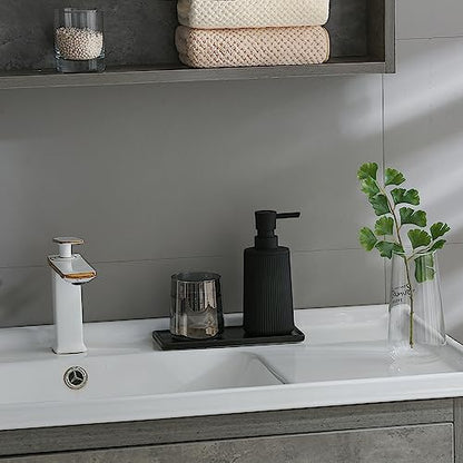YAUKPH Small Soap Dispenser for Bathroom and Kitchen Matte Black | Modern Farmhouse Striped Style Plastic Hand Soap Dish Soap Dispenser with Pump - color: Black