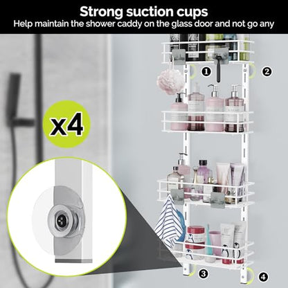 Orimade Over the Door Shower Caddy Adjustable 5 Tier Black,Bathroom Hanging Organizer Shelf Rustproof with 4 Hooks,Shower Basket with Soap Holder and Suction Cup, White - color: White-5T
