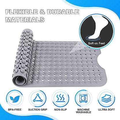 Bathtub and Shower Mats, 40x16 Inch Extra Large Non Slip Soft Bath Tub Mat with Suction Cups and Drain Holes for Bathroom Floor and Keep Tubs Clean, Machine Washable, Gray - color: Gray