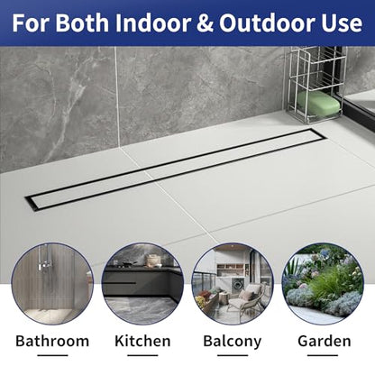 Linear Shower Drain, 304 Stainless Steel Floor Drain 30" | with Tiled Insert Grate & Hair Strainer, Bathroom 2-in-1 Tiled in Drain, CUPC Certified - color: Matte Black, size: 30''