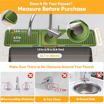 24'' Longer Faucet Mat for Kitchen Sink Splash Guard[7° Slope Fast Self-draining][Snap Lock Fit]Kitchen Sink Faucet Mat Splash Guard Kitchen Sink Area Water Splash Guard Behind Faucet Draining Mat - color: Green, size: 24" x 5.5"