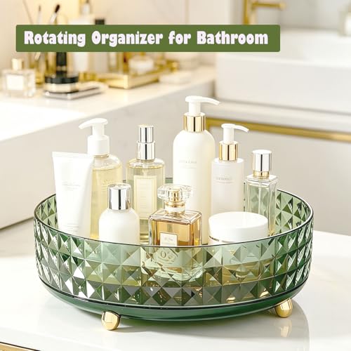Makeup Perfume Organizer, 9 Inch /23cm 360 Degree Rotating Skincare Organizer, Cosmetics Organizer for Dresser Bathroom Bedroom Countertop Kitchen Pantry Cabinet Vanity Tray Refrigerator, Dark Green