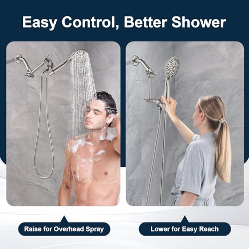 BRIGHT SHOWERS Brass Shower Arm Extender for Rain and Handheld Shower Head, 5 Inch Universal Shower Head Extension Arm, Height & Angle Adjustable, Brushed Nickel - color: Brushed Nickel, style: 5 Inch