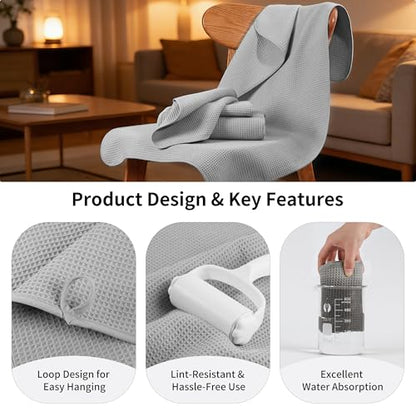 MICROFI Waffle Weave Bath Towel Set, Microfiber, 4 Pieces (Body/Hair/Hand/Face), Quick Dry, Lightweight, Super Absorbent, Lint Free, 380 GSM (Silver) - color: Silver