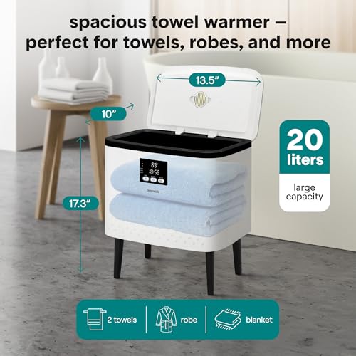 SereneLife Rectangular Towel Warmer Bucket – 20L Large Capacity Hot Towel Warmer for Bathroom, Stainless Steel Tub, One-Touch Operation, Auto Shut-Off, Fits 2 Towels or Blanket, Black