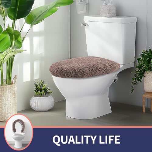 Soft Microfiber Toilet Lid Cover 17.5" x 15" Machine Washable | Solid Toilet Seat Cover Adjustable Rubber Backing Fits Most 16 -17.5" L x 14-16" W Round Oblong and Elongated Toilet Seat - color: Coffee