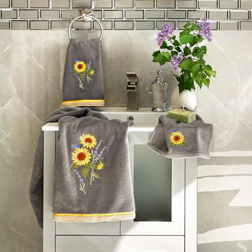 Jubilant 4-Piece Premium Towel Set, Vibrant Floral Applique, Luxurious Turkish Cotton, Soft & Durable, Elegant Bath Ensemble, 2 Bath 2 Hand Towels, Charcoal - color: Charcoal, size: 2 Pcs Bath 2 Pcs Hand Towel