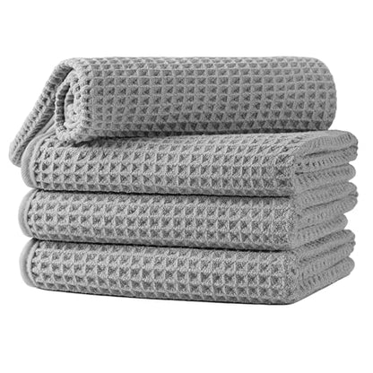 Microfiber Waffle Hand Towels, 4 Pieces, Soft, Absorbent, Fast Drying, Lint Free 430 GSM (16''x26''/40.64cm x 66.04cm) - color: Silver