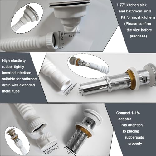 White Flexible Expandable Bathroom P Trap, 1 1/4 to 1 1/2 Sink Drain Adapter Included, Wash Basin Rubber Tips Sink Drain Pipe, Universal Extension Tube for Kitchen Bathroom Sink Sewer Drain - color: White