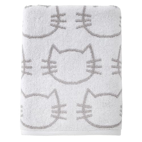 SKL Home Cat Jacquard 100% Cotton Reversible Bath Towel, White/Gray - size: 50 inches x 27 inches