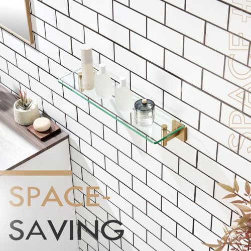 KOKOSIRI Wall Shelves Bathroom Hardware Glass Floating Shelf 20-Inch for Bedroom, Living Room, Kitchen, Hanging Rack Champagne Bronze B1105CPG-L20 - color: Champagne Bronze, size: 20-Inch