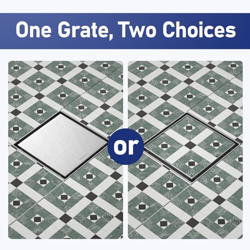 Square Shower Drain, 304 Stainless Steel Floor Drain 8" | with Tiled Insert Grate & Hair Strainer, Bathroom 2-in-1 Tiled in Drain, CUPC Certified - color: Brushed, size: 8''