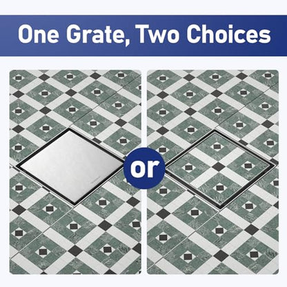 Square Shower Drain, 304 Stainless Steel Floor Drain 8" | with Tiled Insert Grate & Hair Strainer, Bathroom 2-in-1 Tiled in Drain, CUPC Certified - color: Brushed, size: 8''