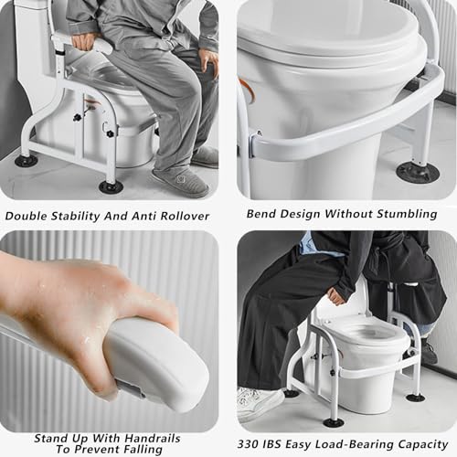 Toilet Safety Rails,Free Standing Adjustable Height Width Toilet Safety Frame,330 IBS Weight Capacity Commode Stability Handrails