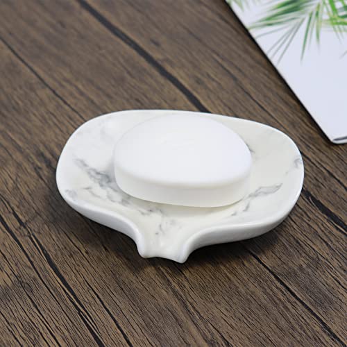 White Marble Texture Soap Dish Ceramic Soap Holder Self Draining Soap Dish Waterfall Slot Sponge Holder Bathroom Accessories for Bathroom, Kitchen,Bar Counter. - color: Marble White