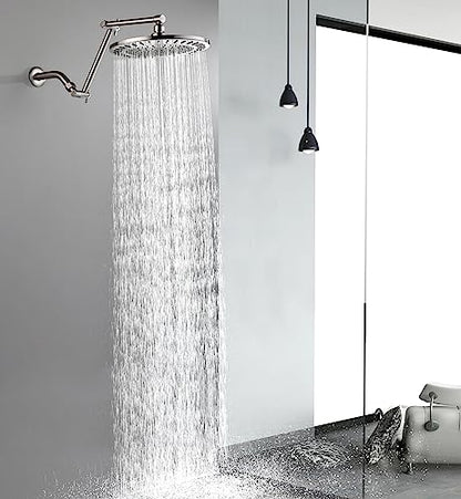 BRIGHT SHOWERS Brass Shower Arm Extender for Rain and Handheld Shower Head, 14 Inch Universal Shower Head Extension Arm, Adjustable Height & Angle, Brushed Nickel - color: Brushed Nickel, style: 14 Inch