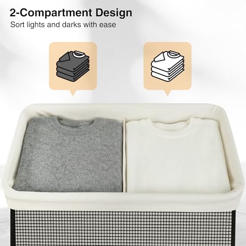 STO STO Double Laundry Hamper with Lid, 140L Large 2 Section Laundry Sorter, Laundry Basket with Removable Washable Canvas Liner Bag, Breathable Clothes Hamper for Bedroom Bathroom Laundry Room Closet - size: 2-Section