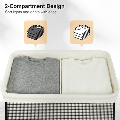 STO STO Double Laundry Hamper with Lid, 140L Large 2 Section Laundry Sorter, Laundry Basket with Removable Washable Canvas Liner Bag, Breathable Clothes Hamper for Bedroom Bathroom Laundry Room Closet - size: 2-Section