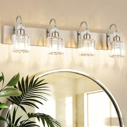 Ralbay 4-Light Crystal Vanity Light for Bathroom Brushed Nickel Modern Bathroom Light Fixtures - color: Round-Brushed Nickel, size: 4-light
