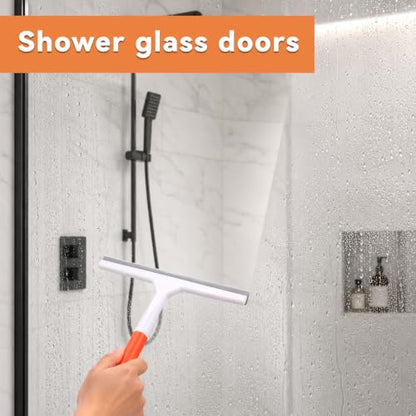 9.65 Inch Glass Shower Squeegee, 2 Pcs Silicone Shower Squeegee | Silicone Squeegee Shower Scraper Orange Non-Slip Handle Window Scraper for Glass, Tiles and Countertops