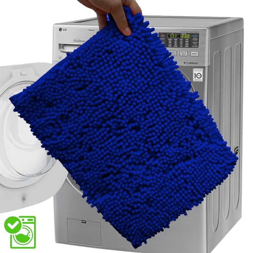RUN HELIX Bath Rugs Non Slip Washable 2 Piece Non Slip Extra Absorbent Shaggy Chenille Bathroom Rugs and Mats Sets - color: Deep Blue
