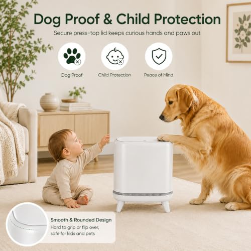 JUDRDO Bathroom Trash Can with Lid, 3.2 Gallon Small Garbage Can with Pop-Up Lid & Air-Pressure Bag Lock, Slim Trash Bin with Legs, Narrow Waste Basket for Bathroom, Bedroom, Kitchen, Office, Rv | Air-pressure bag lock secures the liner; raised legs and n
