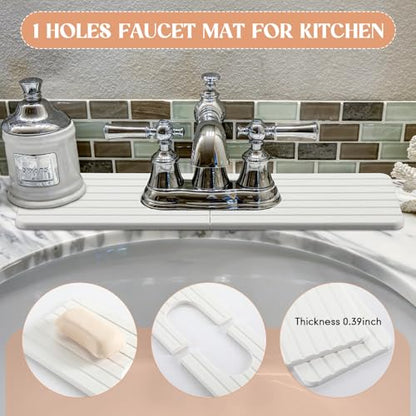 Teenyyou an Oval Hole White Faucet Mat Kitchen Sink 17.32" x 4.6" | Bathroom Faucet Absorbent Mat, Diatomite Splash Guard, Quick Drying Drip Catcher, Hole 6.22" x 2.28" - color: White, style: an Oval Hole