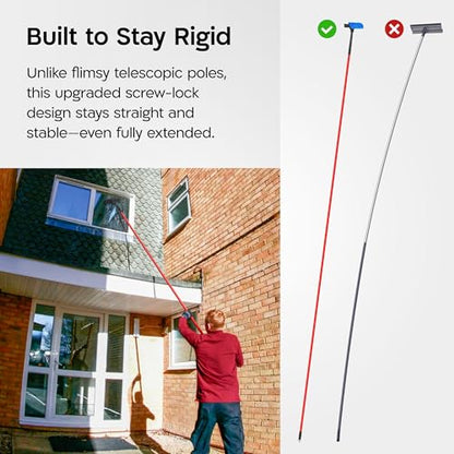 Tyroler Window Squeegee with Extension Pole 1-12.5ft | Window Cleaner Tool | | 10-Part Windows Washing Kit with Extension Pole | Professional Telescopic Window Squeegee for Home & High Glass - color: Black - 1 Ft-12.5 Ft