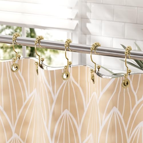 Gold Shower Curtain Hooks Rings, Stainless Steel Shower Curtain Rings, 12Pcs Double Glide Shower Hooks for Bathroom Shower Curtain Rods Dual Rust-Resistant Shower Rings - color: Polished Golden, style: Double Hooks