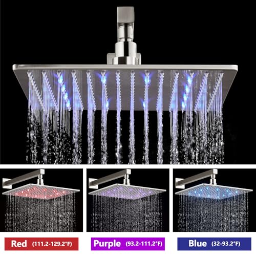 Aolemi Shower Faucet Set with Valve Handheld 12" LED Head Brushed Nickel | Handheld Spray,12 Inch Rain LED Head,Valve and Trim Kit,All Metal,Wall Mount Shower System,Bathroom Mixer - color: Nickel, size: 12 Inch LED Shower Head