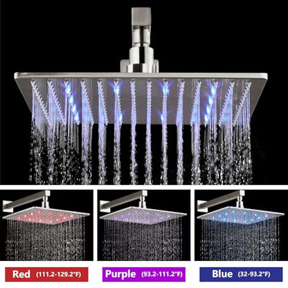 Aolemi Shower Faucet Set with Valve Handheld 12" LED Head Brushed Nickel | Handheld Spray,12 Inch Rain LED Head,Valve and Trim Kit,All Metal,Wall Mount Shower System,Bathroom Mixer - color: Nickel, size: 12 Inch LED Shower Head