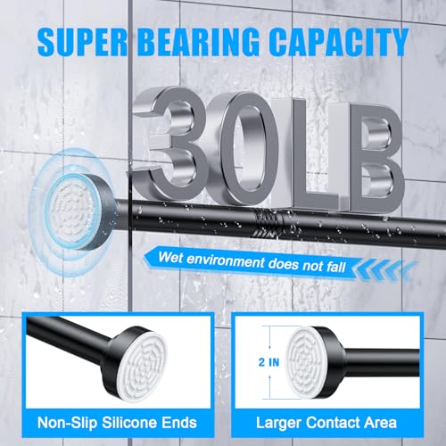 TEECK Shower Curtain Rod, 32-43 inch Adjustable Spring Tension Curtain Rod, Never Rust Anti-Slip Shower Curtain Rod for Bathroom, No Drilling, Never Collapse, Easy to Use, Black - color: Black, size: 32-43 Inches