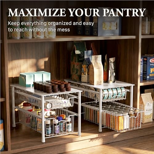 Simple Houseware Stackable Sliding Basket Organizer Drawer, White, 2-Tier - color: White, size: 2-tier