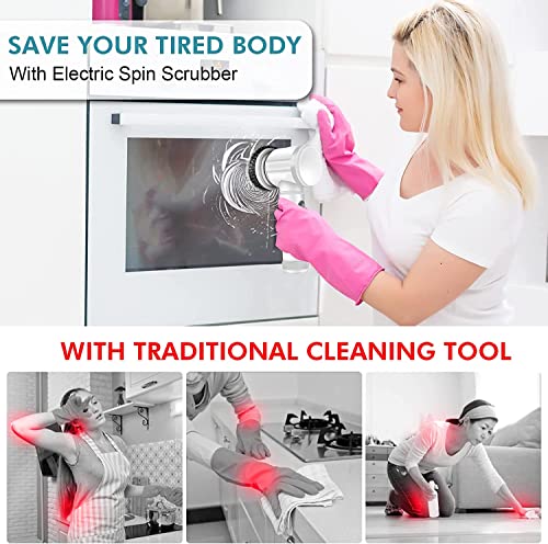 Electric Spin Scrubber, Cordless Electric Cleaning Brush Waterproof Power Scrubber with 5 Replaceable Brush Heads, Handheld Shower Scrub Brush for Cleaning Kitchen Dish Sink Tub Floor Wall Tile Window