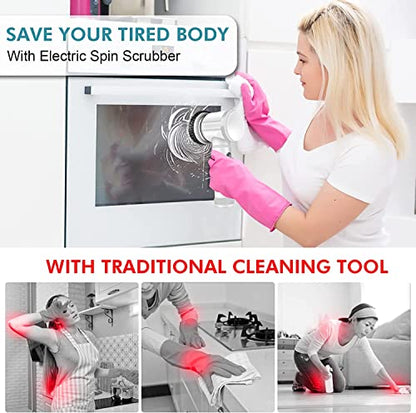 Electric Spin Scrubber, Cordless Electric Cleaning Brush Waterproof Power Scrubber with 5 Replaceable Brush Heads, Handheld Shower Scrub Brush for Cleaning Kitchen Dish Sink Tub Floor Wall Tile Window